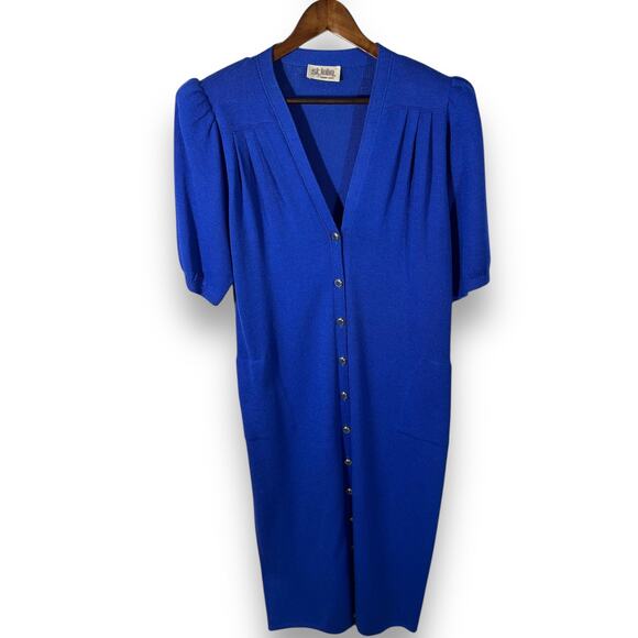 Vintage St. John Marie Gray Santana Knit Midi Dress Blue Belted 8 - Picture 3 of 14